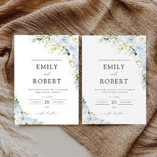 Elegante staubblaue florale Hochzeitseinladung Einladung