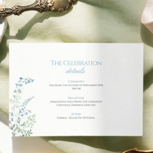 Elegante Staubblaue Florale Kalligrafie Hochzeit Begleitkarte