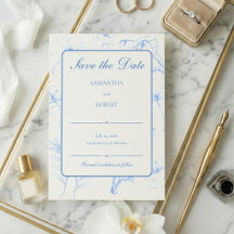 Elegante staubblaue florale Line-Art-Hochzeit