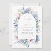 Elegante staubblaue florale Monogramm-Hochzeit
