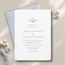 Elegante staubblaue florale Monogramm-Hochzeit
