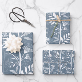 Elegante staubblaue florale Silhouette Geschenkpapier Set