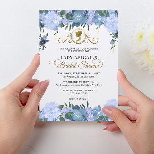 Elegante staubblaue florale viktorianische Bridal Einladung