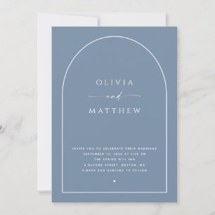 Elegante Staubblaue Hochzeit Bogenfoto & QR-Code Einladung