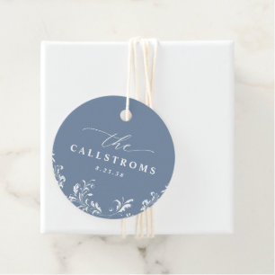 Elegante Staubblaue Hochzeit Klassisch Rund Geschenkanhänger