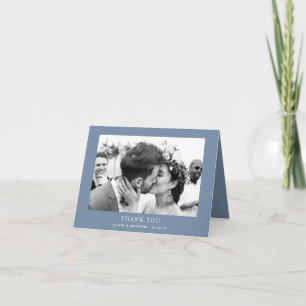 Elegante staubblaue Hochzeit Moderne Strand-Foto Dankeskarte