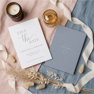Elegante Staubblaue Hochzeit-Save-The-Date-Karte Einladung