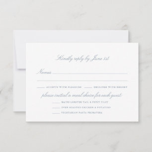 Elegante staubblaue Hochzeitsmenü-Optionen  RSVP Karte