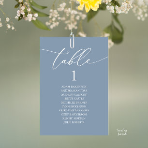 Elegante Staubblaue Hochzeitstisch-Sitzordnung Tischnummer