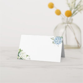 Elegante Staubblaue Hortensien-Hochzeitsplatzkarte Platzkarte