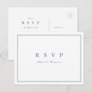 Elegante staubblaue minimalistische Hochzeits-RSVP Einladungspostkarte
