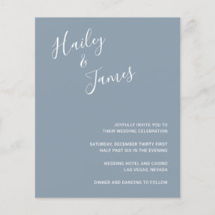 Elegante staubblaue moderne Budget-Hochzeitseinlad