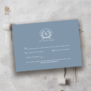 Elegante Staubblaue Monogramm-Wappen-Hochzeit RSVP Karte