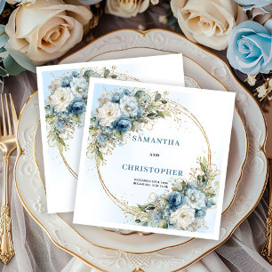 Elegante staubblaue Pfingstrosen-Hochzeitsserviett Serviette