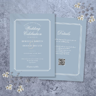 Elegante staubblaue QR-Code-Kunst Deco-Hochzeit Einladung