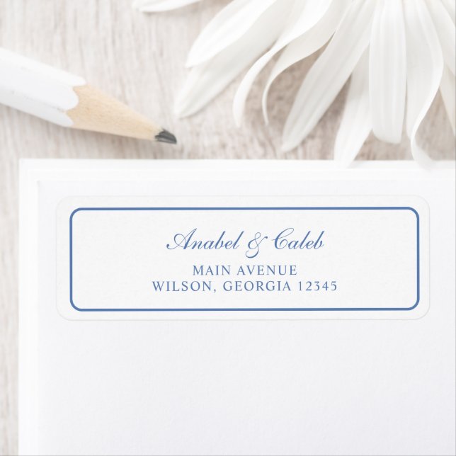 Elegante staubblaue Rahmen Hochzeit Rücksendeadres (Insitu)