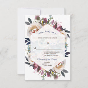 Elegante Staubblaue Rosa Florale Geometrische Hoch RSVP Karte
