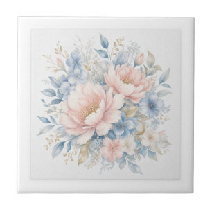 Elegante staubblaue rosa florale Wasserfarben-Kuns Fliese