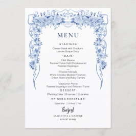 Elegante staubblaue Rosen-Bogen-Hochzeitsmenü  Menükarte