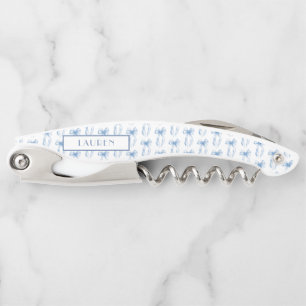 Elegante Staubblaue Schleifen Name Kellnermesser