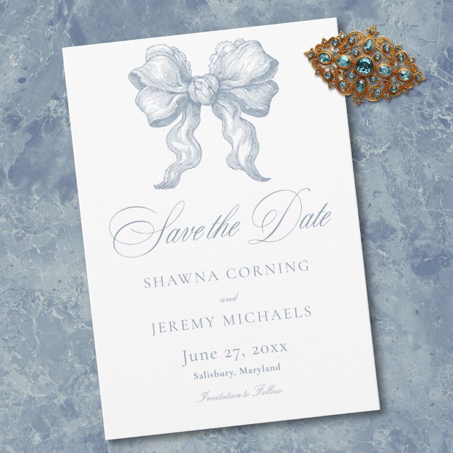Elegante staubblaue Toile-Französische-Landhaus-Ho Save The Date (Elegant Dusty Blue Toile French Manor Save The Date)