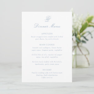 Elegante staubblaue traditionelle Hochzeit Menükarte