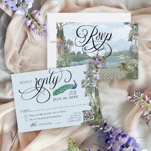 Elegante staubblaue Vintage-Garten-Grün-Hochzeit RSVP Karte