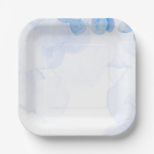 Elegante staubblaue Wasserfarbe-Hochzeitspapiertel Pappteller