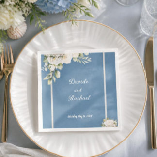 Elegante Staubblaue Weiße Rosen Hochzeit Serviette