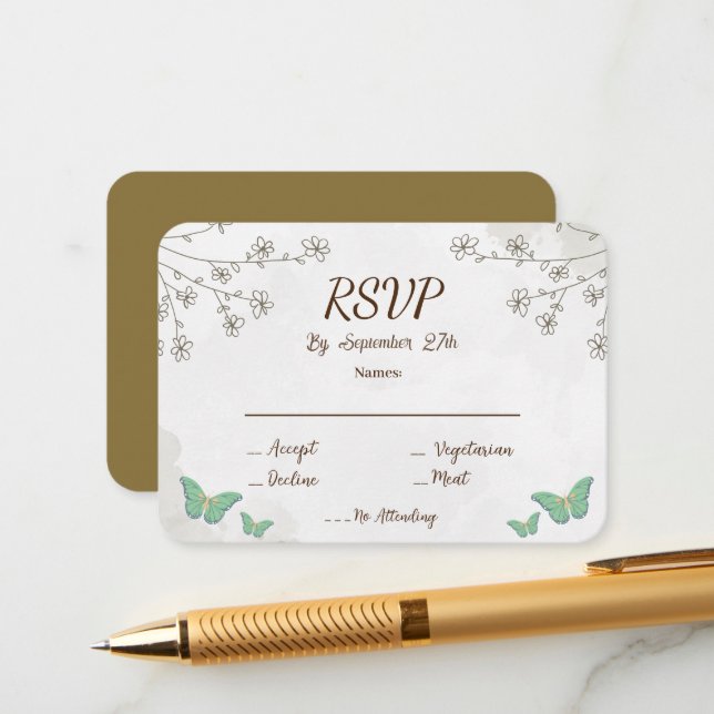 Elegante, staubgrüne Aquarell & Mini-UAWG Begleitkarte (Vorderseite/Rückseite Beispiel)