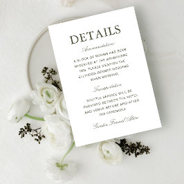 Elegante Staubgrüne Klassische Hochzeitsinformatio Begleitkarte