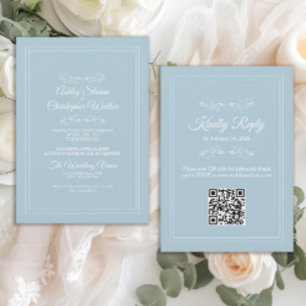Elegante staubige himmelblaue weiße QR-Code-Hochze Einladung
