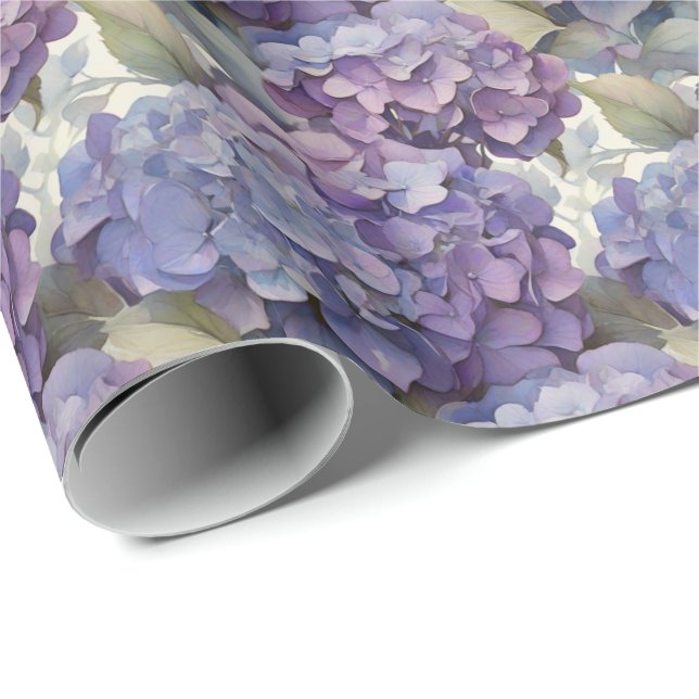 Elegante, staubige, lila Hydrangeas Geschenkpapier (Rolleneckpunkt)