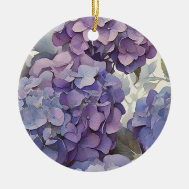 Elegante, staubige, lila Hydrangeas Keramik Ornament (Vorne)