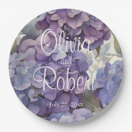 Elegante, staubige, lila Hydrangeas Pappteller