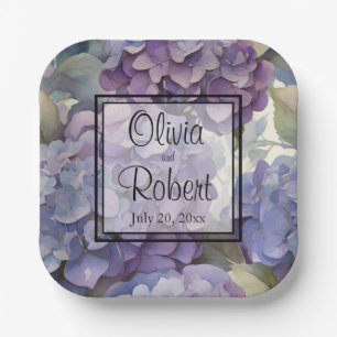 Elegante, staubige, lila Hydrangeas Pappteller