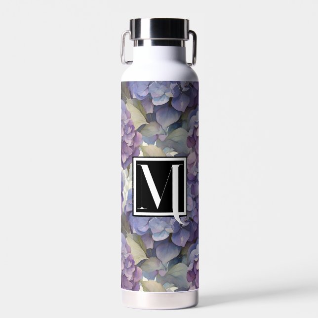 Elegante, staubige, lila Hydrangeas Trinkflasche (Vorne)