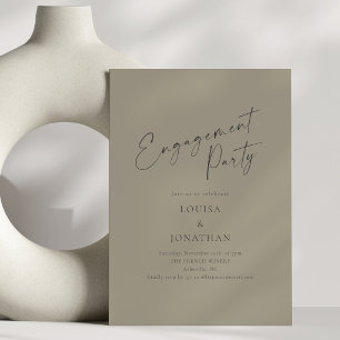 Elegante staubige Oliven-Schrift Verlobungsfeier Einladung