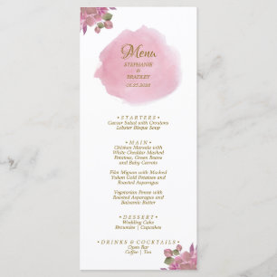 Elegante staubige rosa florale Hochzeitsmenü Menükarte