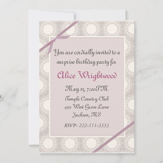 Elegante staubige Rose Ladys Birthday Einladung (Vorderseite)