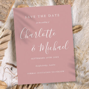 Elegante Staubige Rose Schrift Hochzeit Termin vor Postkarte