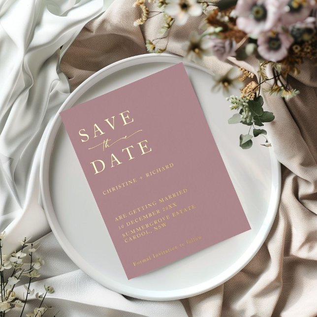 Elegante staubige Rose Wedding Save the Date Folieneinladung (Von Creator hochgeladen)