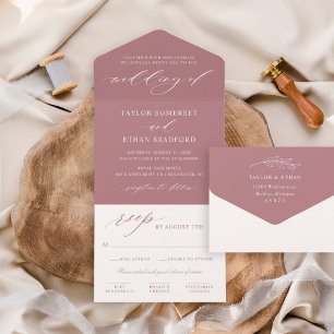 Elegante Staubige Rosen Kalligrafie Schrift Hochze All In One Einladung