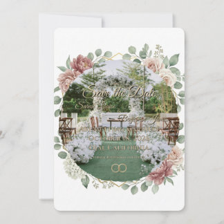 Elegante Staubige Rosenfarbene Geometrische Blumig Save The Date