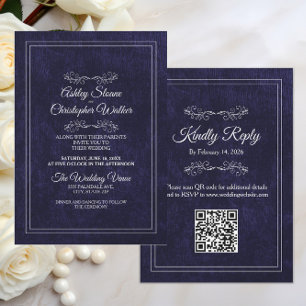 Elegante staubige schwarze weiße QR-Code-Hochzeit Einladung