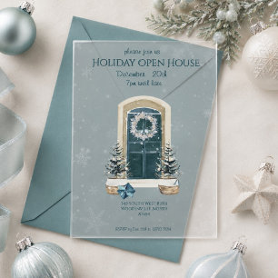 Elegante staubige Teal-Winter-Holiday-Open-House-V Acryleinladungen