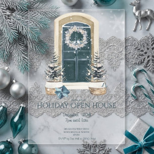 Elegante staubige Teal-Winter-Holiday-Open-House-V Acryleinladungen