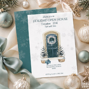 Elegante staubige Teal-Winter-Holiday-Open-House-V Einladung