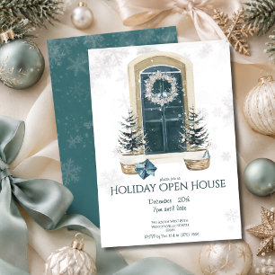 Elegante staubige Teal-Winter-Holiday-Open-House-V Einladung