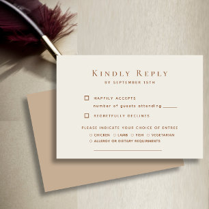 Elegante staubiges Beige moderne Typografie Hochze RSVP Karte